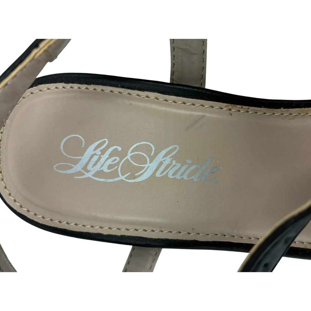 Life Stride Wedge Heel Sandals Ankle Strap Black Feather ‎ 8.5